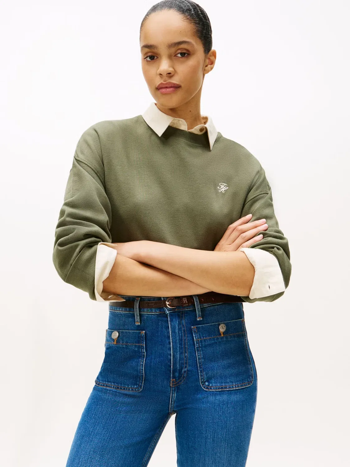 Свитшот с длинным рукавом Piqué Tommy Hilfiger, зеленый