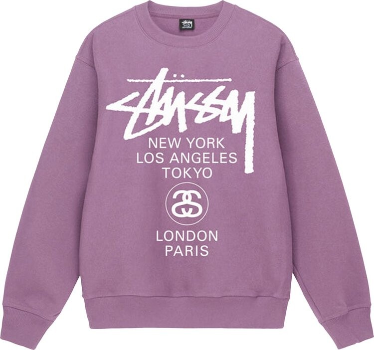 Толстовка Stussy World Tour Crew 'Orchid', фиолетовый — фото 2