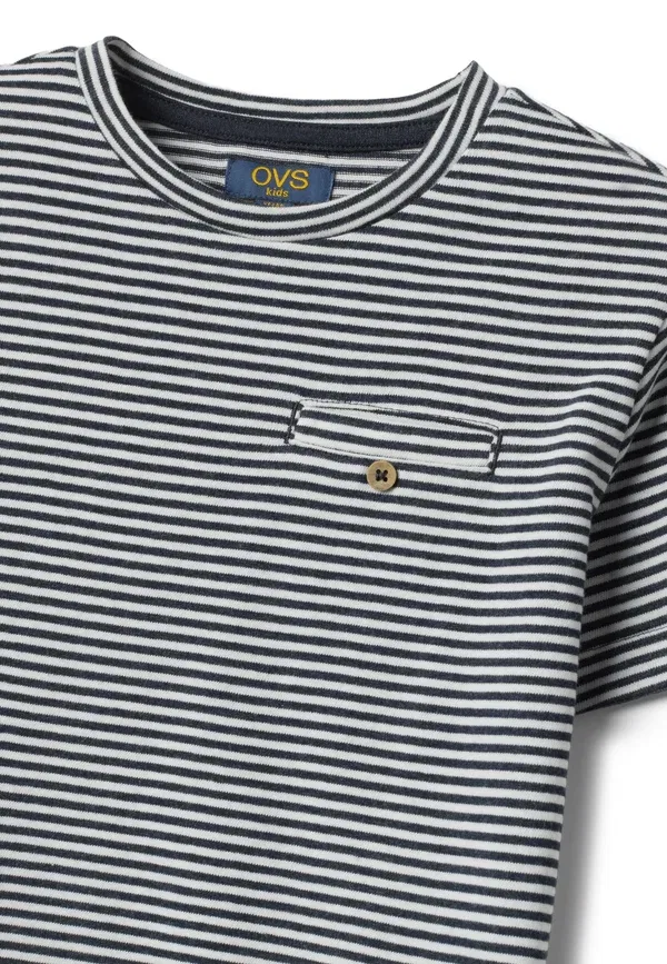 Комплект из футболки и шорт с полосками, модель Set with striped t-shirt and shorts - tracksuit bottoms, Ovs, White, белый/черный — фото 3