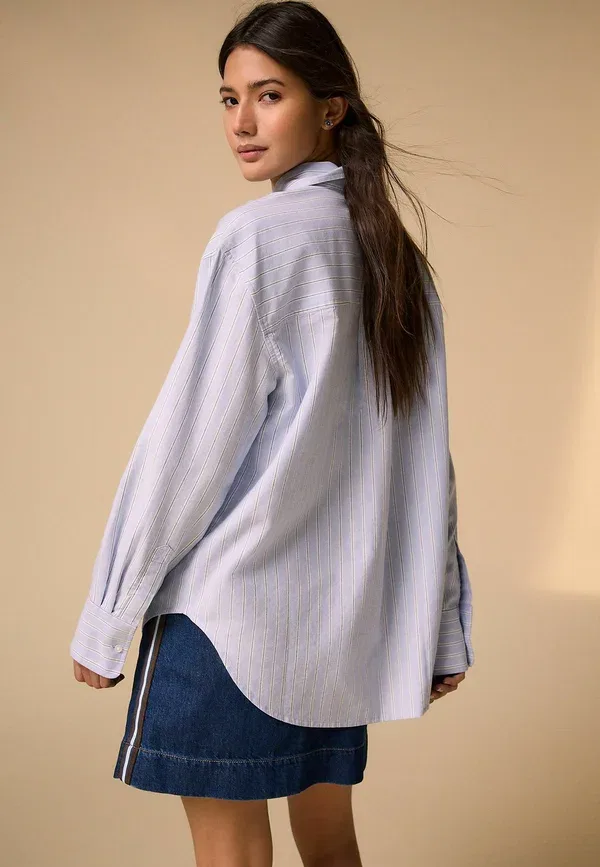 Блузка с принтом полоска Button-down blouse Next, сине-белая полоска — фото 2