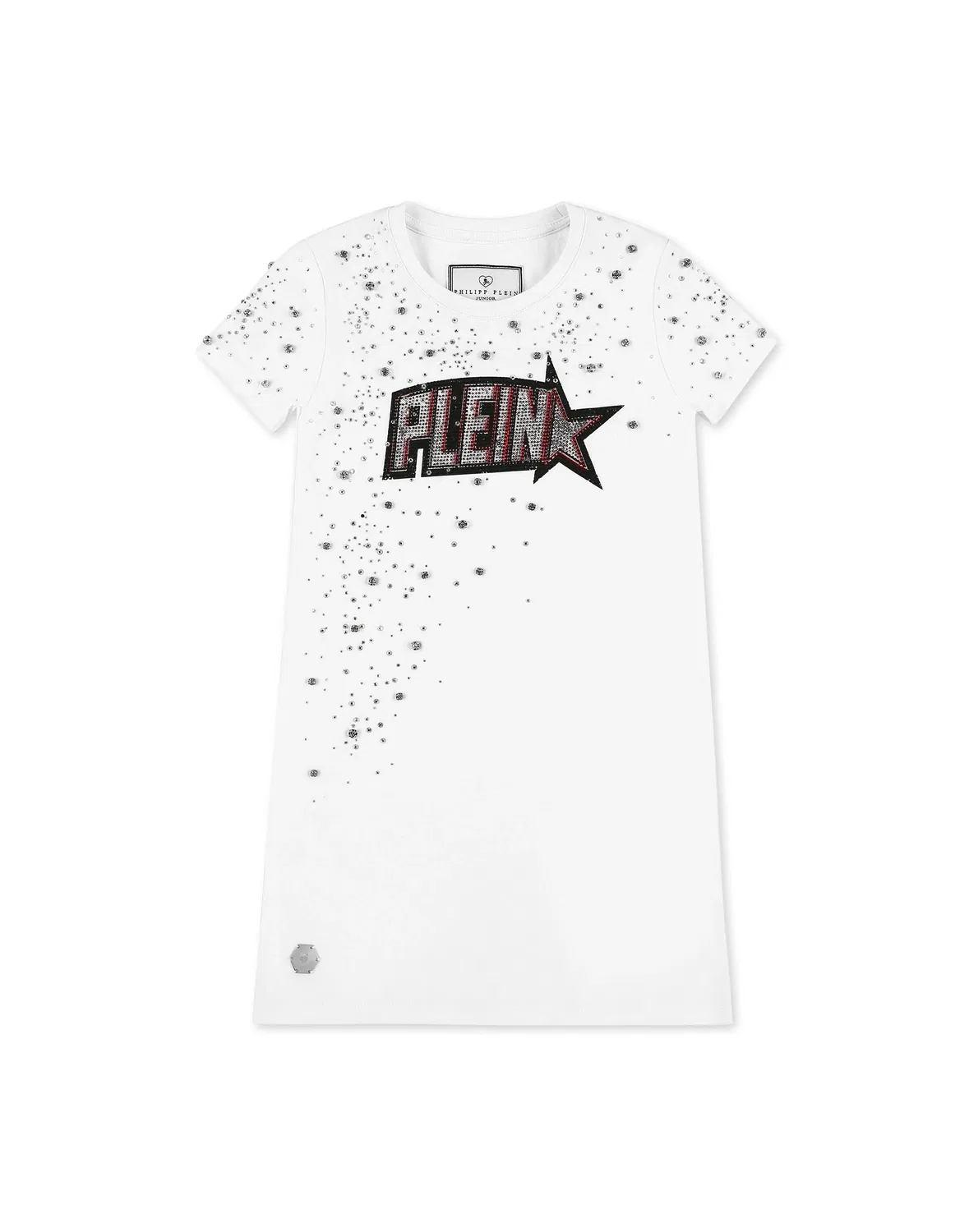 Детское платье-футболка с коротким рукавом и декором из стразов Plein Star PHILIPP PLEIN, White