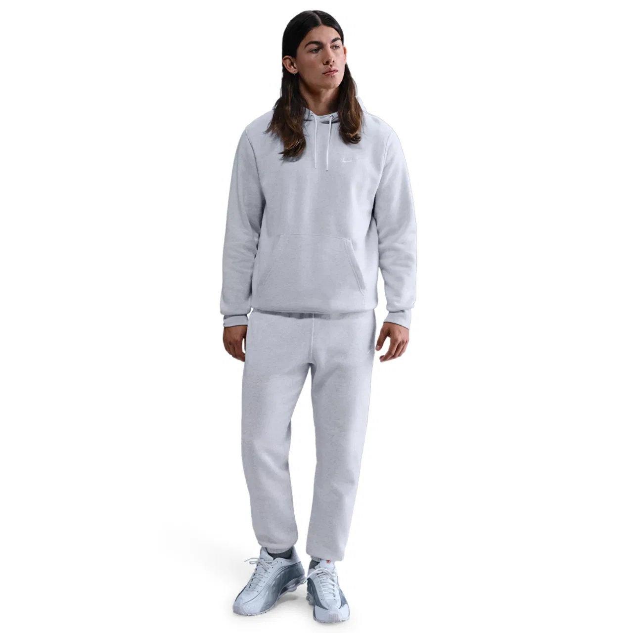Мужские спортивные штаны из флиса с эластичным поясом Nike Club Cuff Fleece, Birch Heather/White/White — фото 3