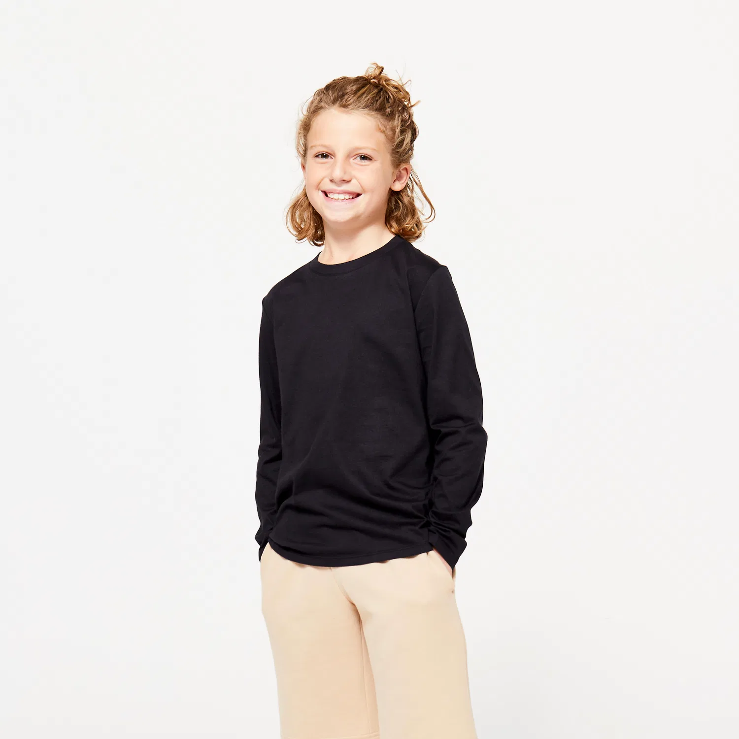Детский лонгслив из хлопка Langarmshirt Kinder Decathlon, Graphitschwarz