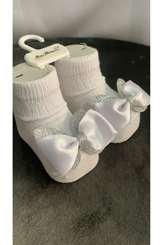 Детские носки для новорожденных с лентой Decorated baby socks with ribbon details Minimixbaby, White