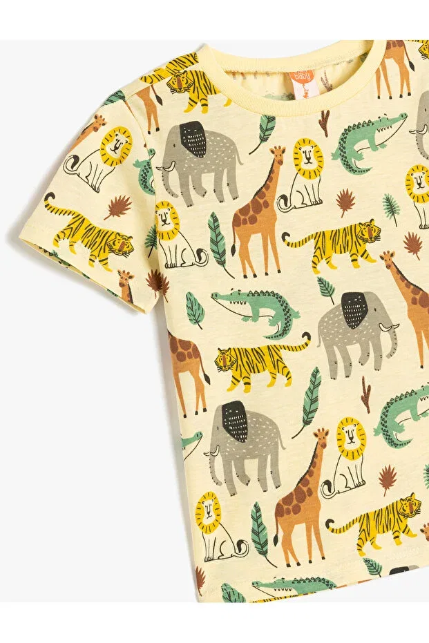 Детская футболка с принтом Animals Printed Koton, Yellow Patterned — фото 3