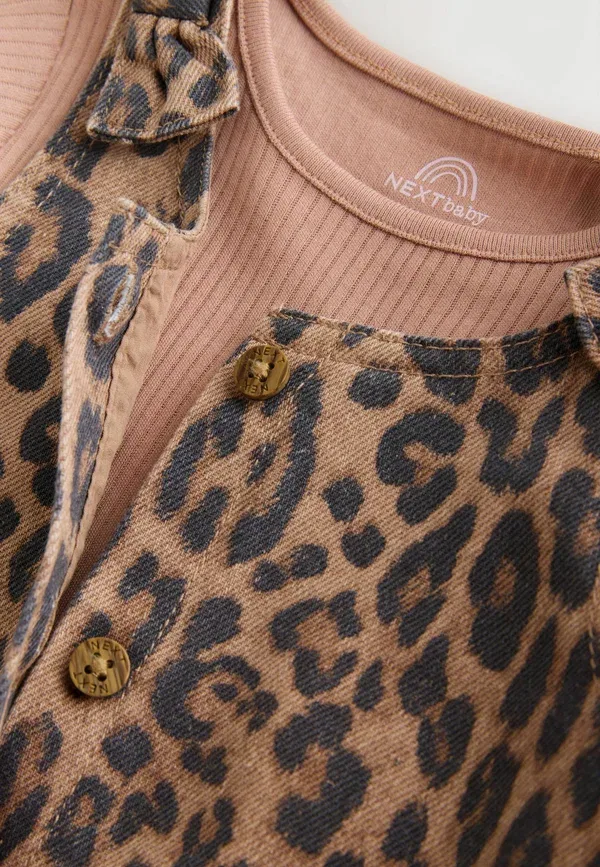 Комплект боди и колготок Animal print, Regular fit - pinafore long sleeve bodysuit & tights set, Next, Leopard print — фото 4