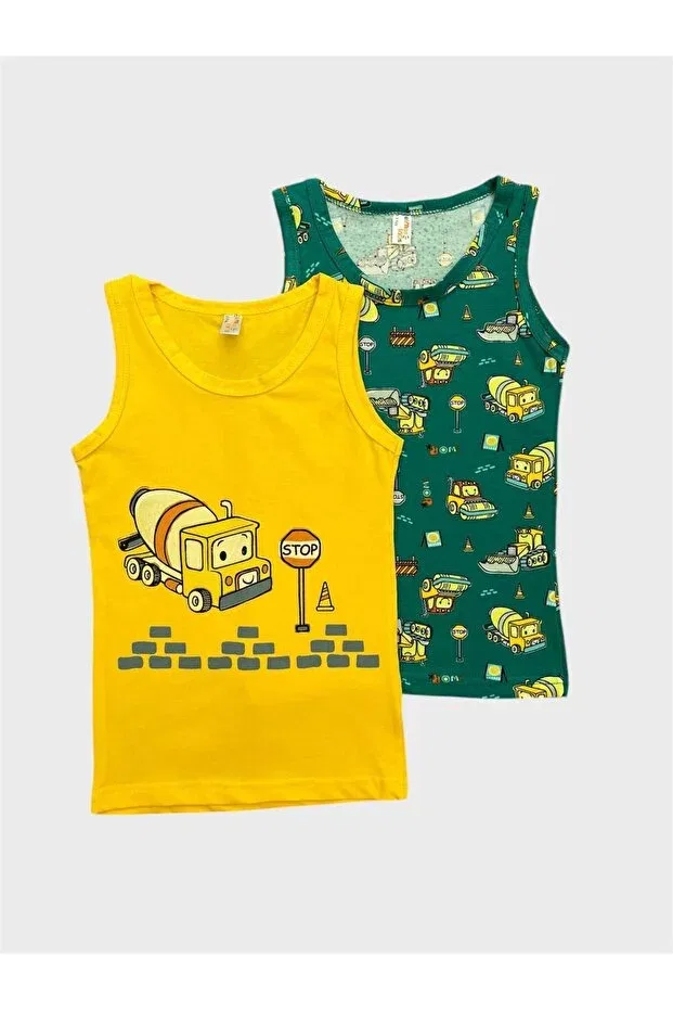 Детское для мальчиков хлопковое 2-предметное нижнее белье с принтом Elmas Kids, Yellow Green