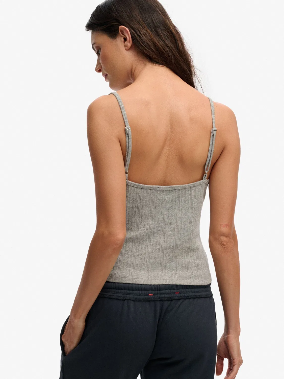 Топ Athletic Essentials V-Neck Pointelle Superdry, серый — фото 3