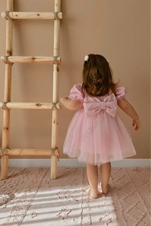Детское платье для девочек с коротким рукавом-фонарик Penu Baby Kids, Pink — фото 3
