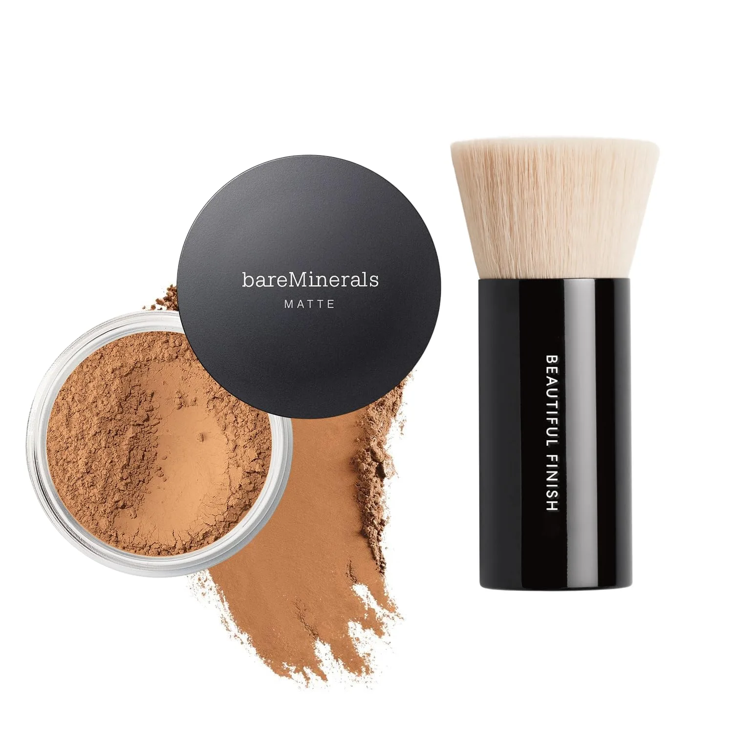 bareMinerals Original Matte Loose Powder Foundation SPF 15, минеральная пудра для лица, матовое покрытие от легкого до полного, маскирует блеск, без талька, некомедогенно + кисть для тонального средства Beautiful Finish