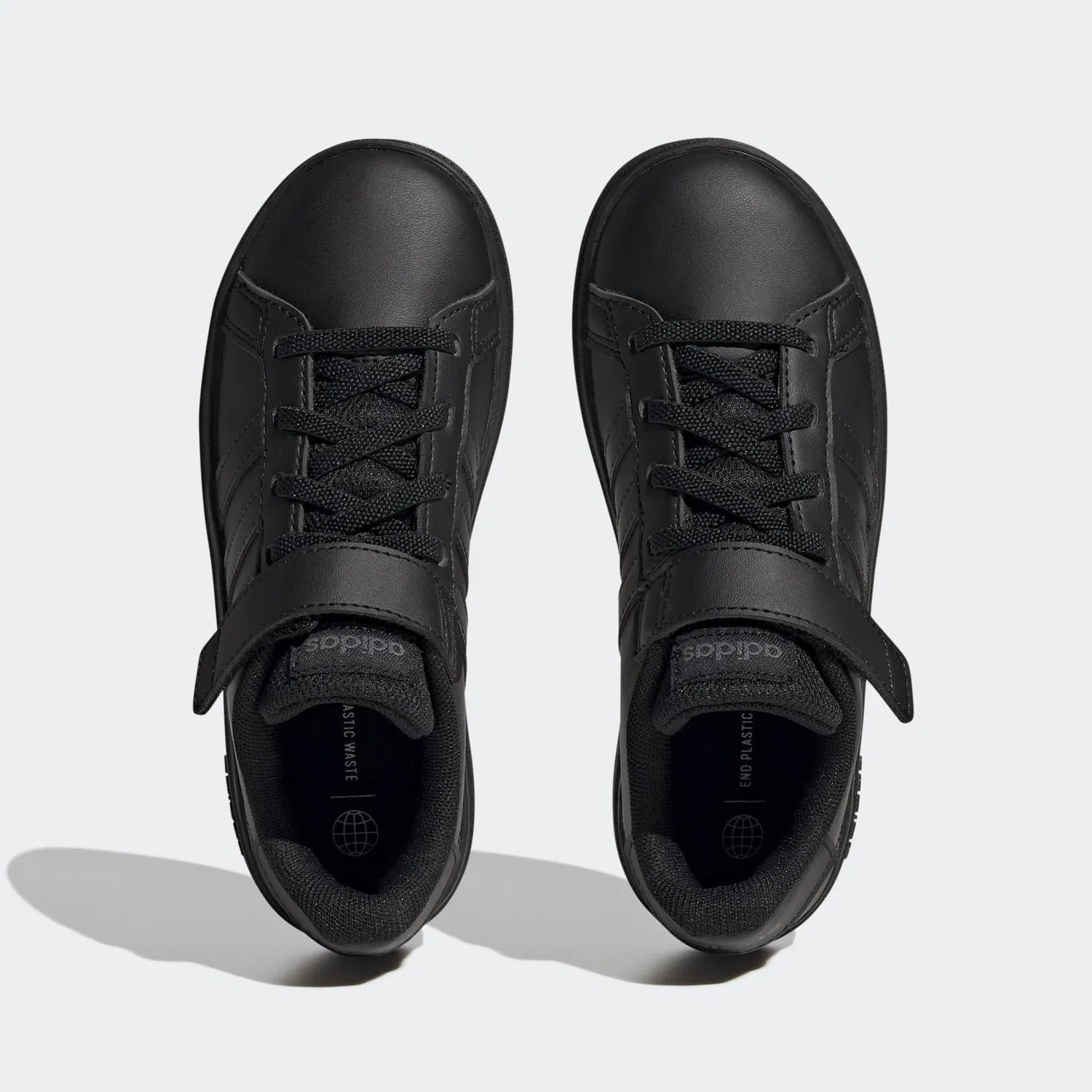 Детские кроссовки для мальчиков с синтетическим верхом Grand Court Elastic Lace and Top Strap Adidas, Core Black Core Black Grey Six — фото 3