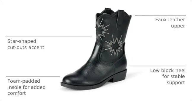 Детские сапоги для девочек с ковбойским дизайном Amazon Essentials, Black — фото 2
