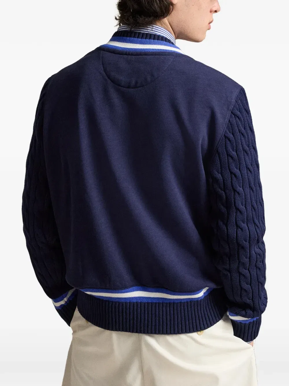 Свитер связанный вязкой «косичка» Уимблдон Polo Ralph Lauren, синий — фото 4