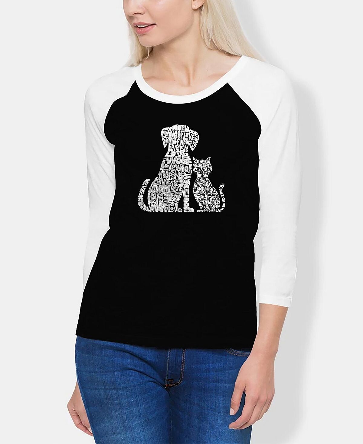 

Женская футболка реглан word art dogs and cats LA Pop Art, черно-белый