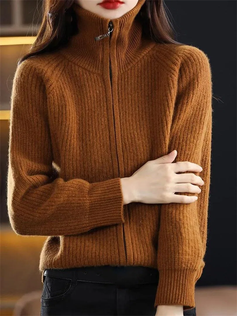 Женский кардиган на молнии с воротником-стойкой, Merino Wool, Fengye Yellow — фото 3