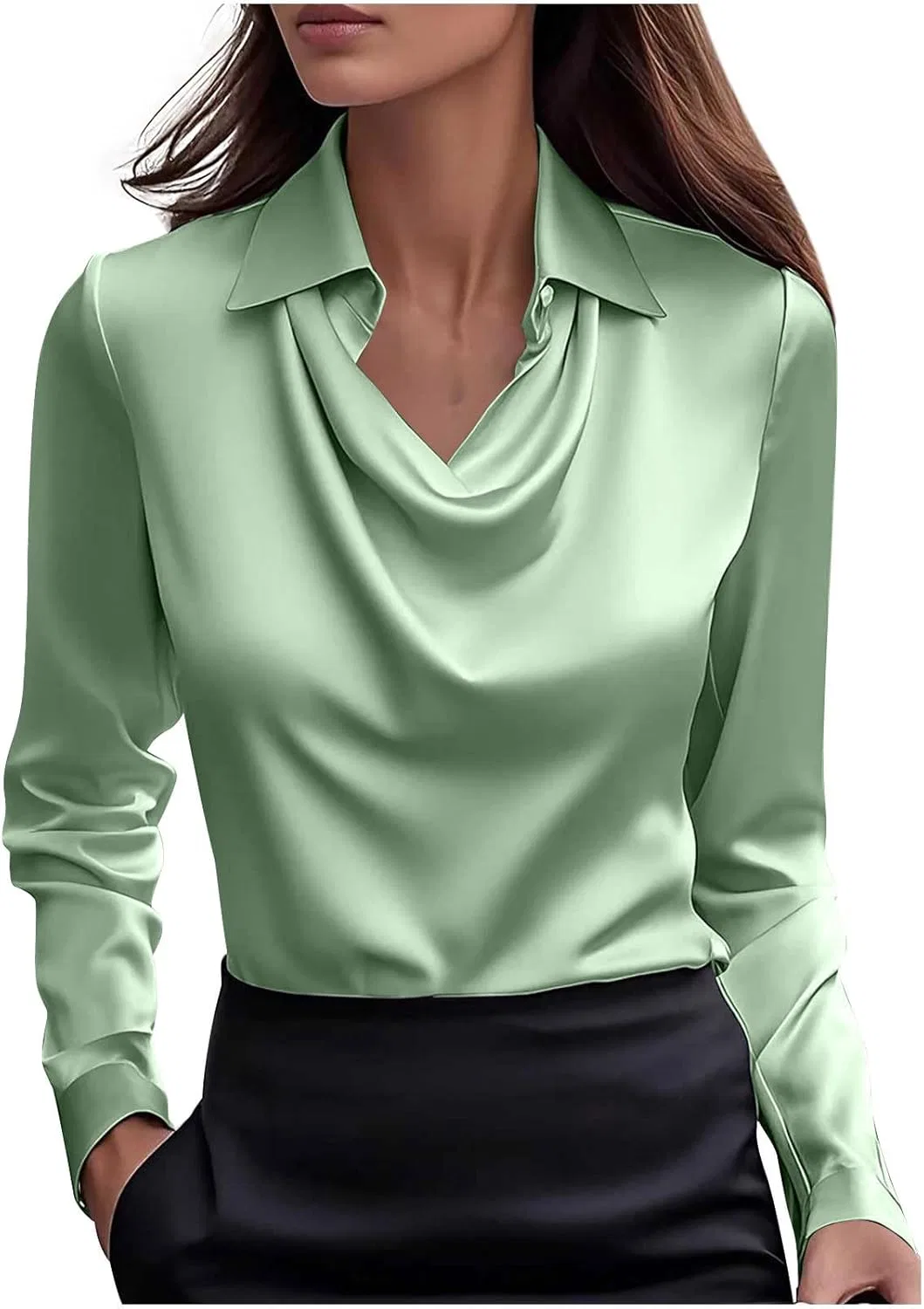 Женская блуза с воротником-капюшоном и драпировкой из сатина Pelang, D-mint Green