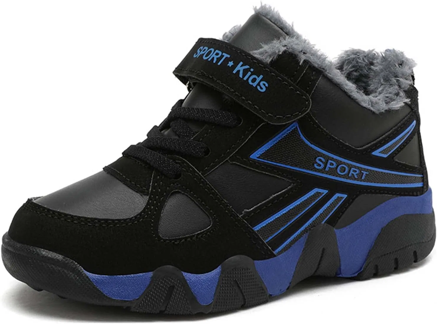 Детские зимние кроссовки с искусственным мехом для мальчиков Eliogn, Black Blue