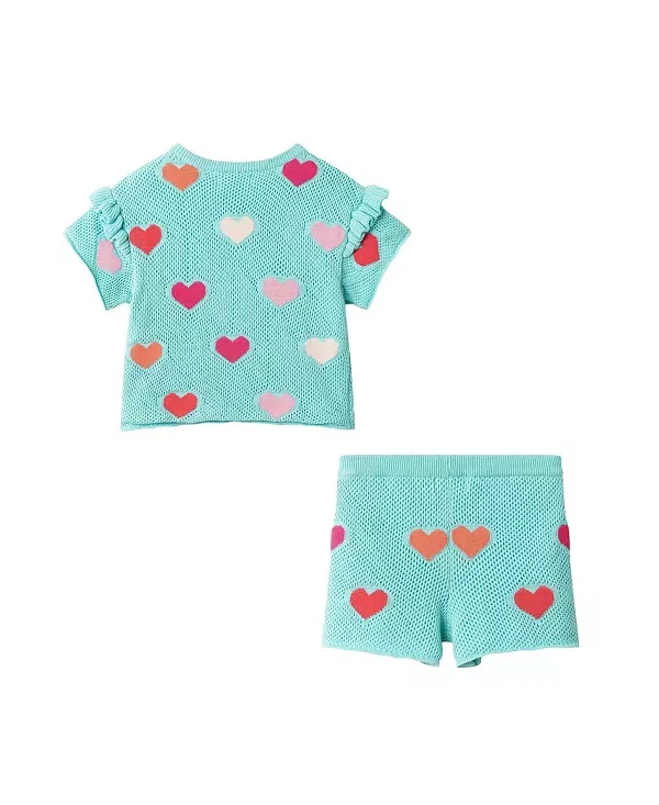 Детский комплект для девочек с коротким рукавом Heart Crochet Set Andy & Evan, Aqua Hearts — фото 2
