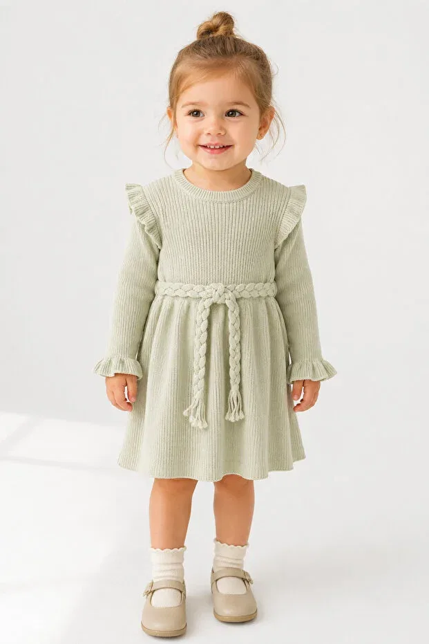 Детское платье для девочек органическое с поясом 100% organic knitwear baby girl belted dress 32125 Babyhola, Mint Green