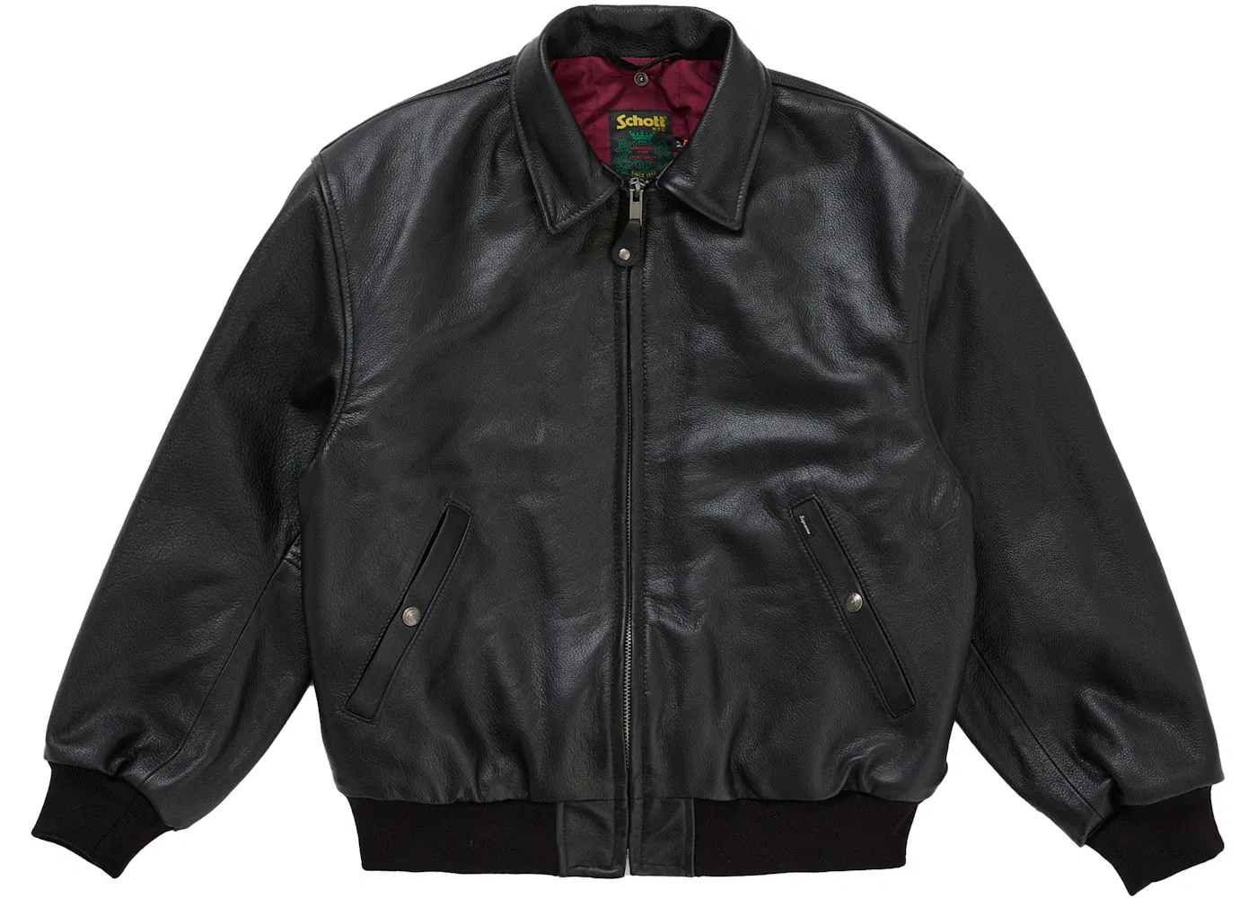Мужская куртка-бомбер из овчины Schott Supreme, Black — фото 2