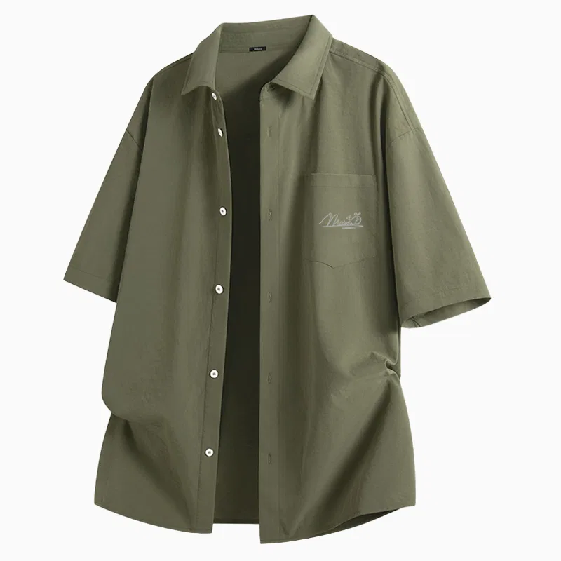Детская рубашка с отложным воротником MINISO, Ice Silk Cooling Army Green (Mb Blue Gray Whale Chest Logo)