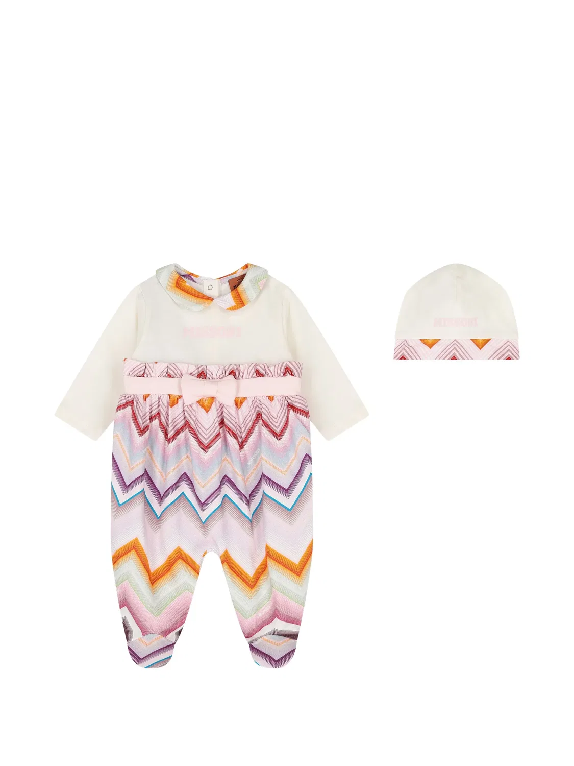 Комплект для новорожденного с бантом и узором зигзаг Missoni Kids, нейтральные цвета