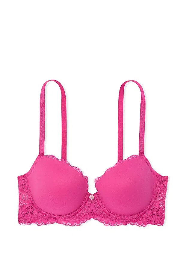 Женский бюстгальтер с кружевом Smooth Lace Light Padding Support Classic Gathering Demi Victoria'S Secret, Sweet Rose — фото 4