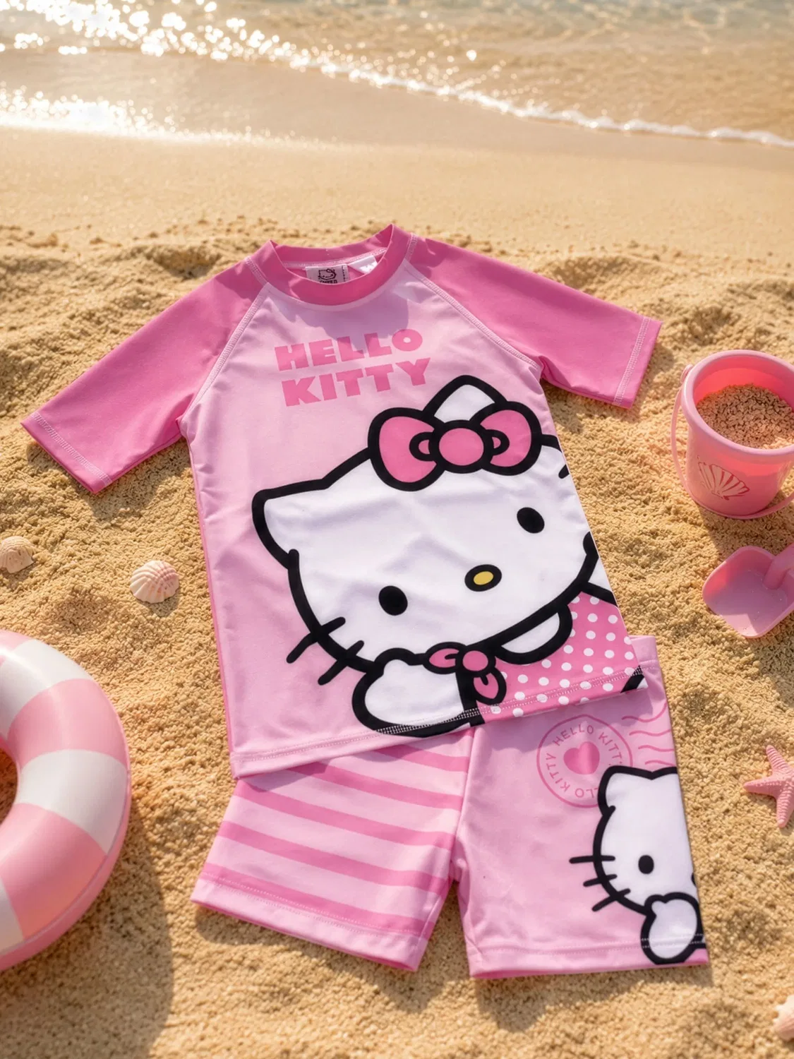 Комплект для плавания с UV-защитой 30 с футболкой и шортами Hello Kitty, розовый — фото 2