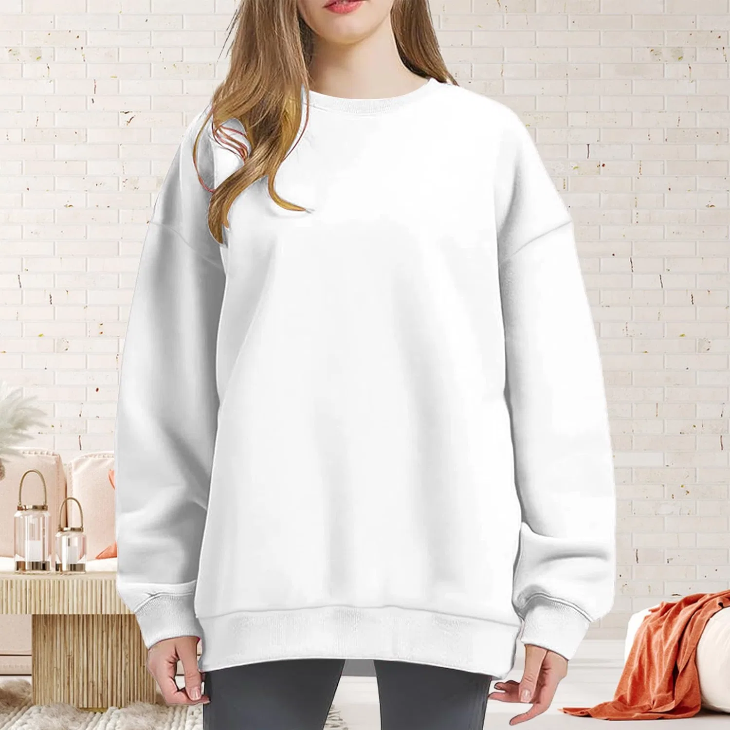 Женский худи с капюшоном и длинным рукавом, однотонный, плюс сайз, White — фото 2