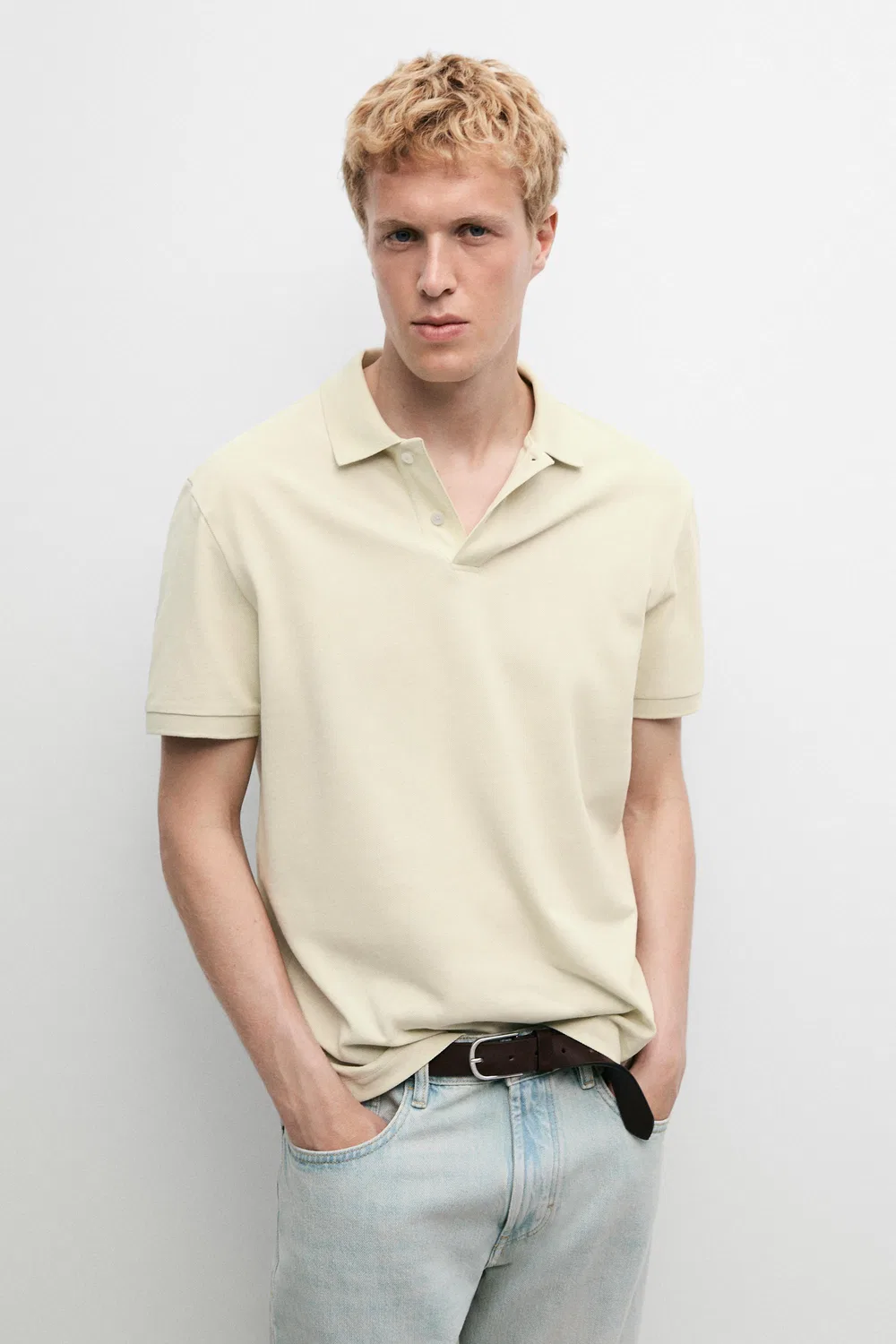 Поло из микротекстурированного хлопка пике Massimo Dutti, зеленый — фото 2