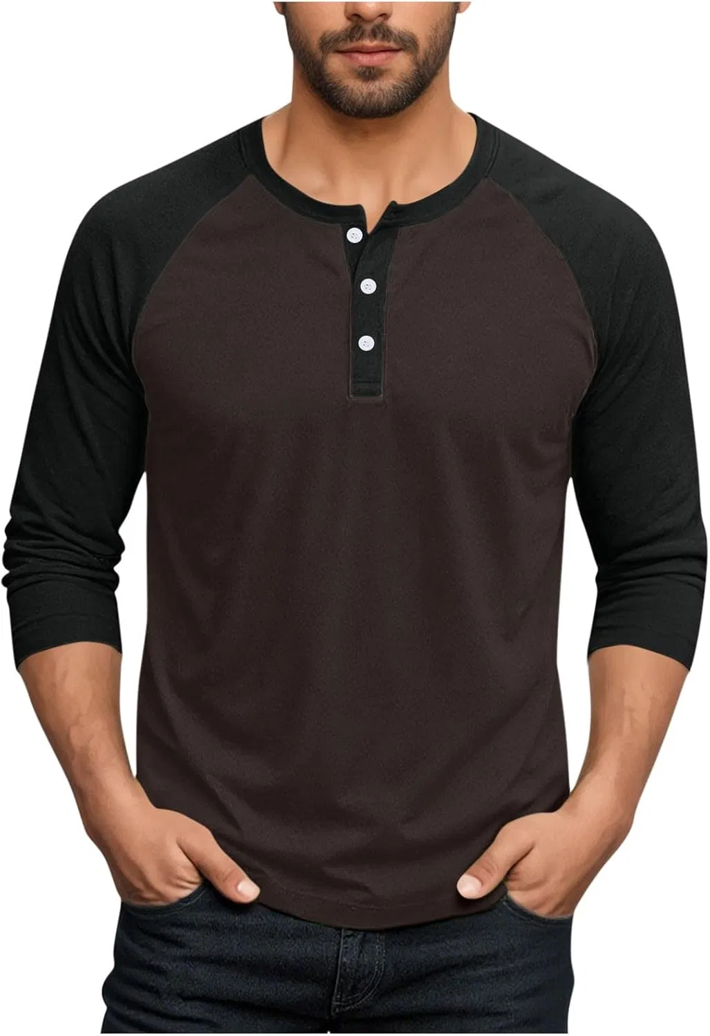 Мужская футболка с длинным рукавом Raglan Henley Athletic Tee, 1-hot Pink