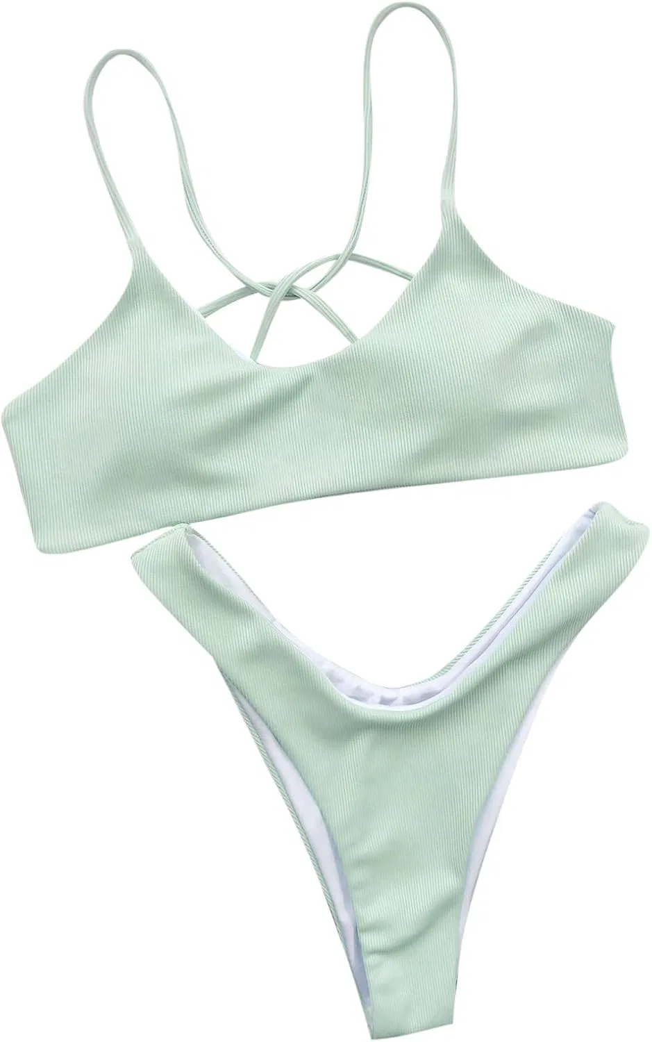 Женский бикини-комплект с перекрестной спинкой Ribbed, Mint Green