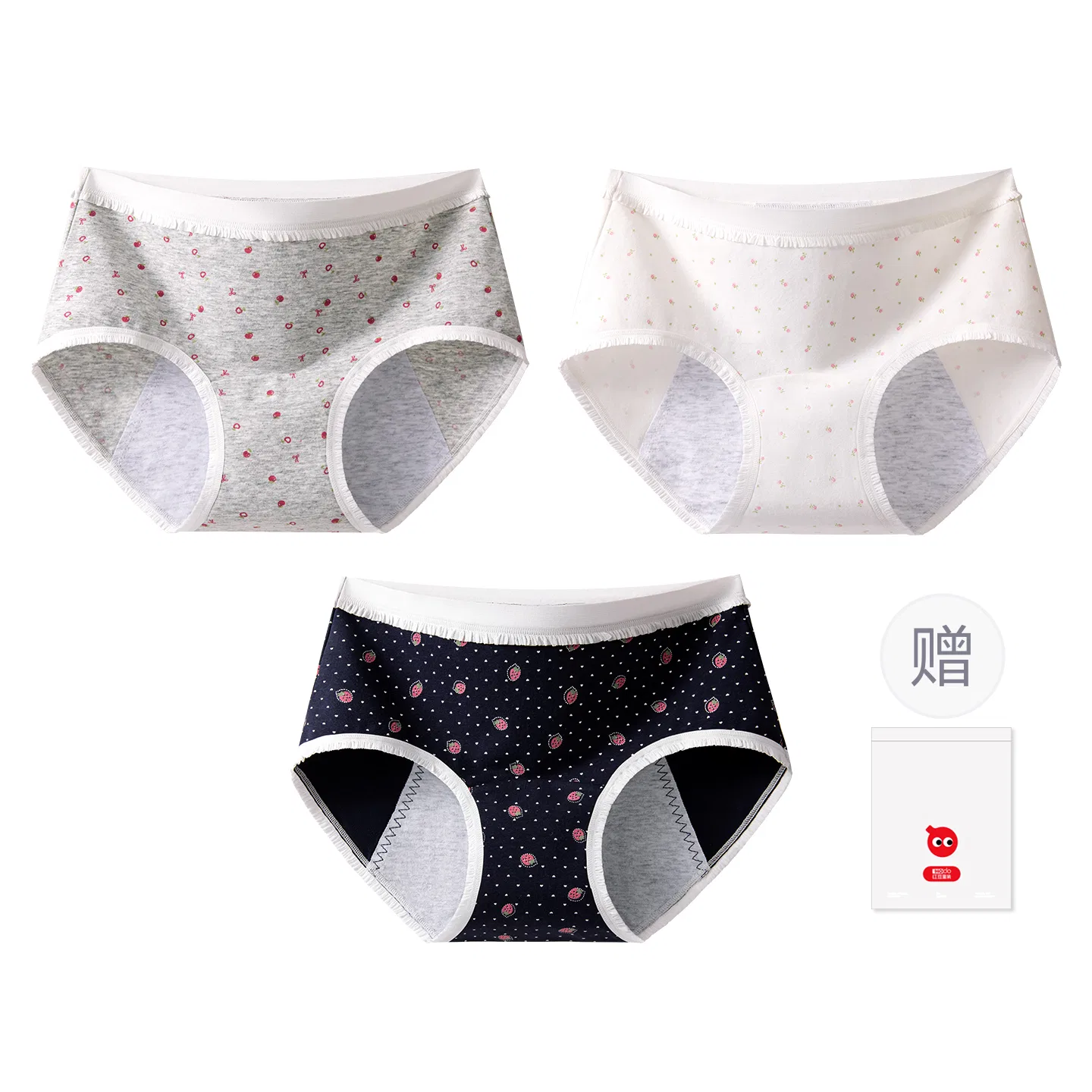 Детские трусы для девочек хлопковые набор 3 шт Red bean, Цвет Apple Light Gray, Floral Pure White, Strawberry Navy