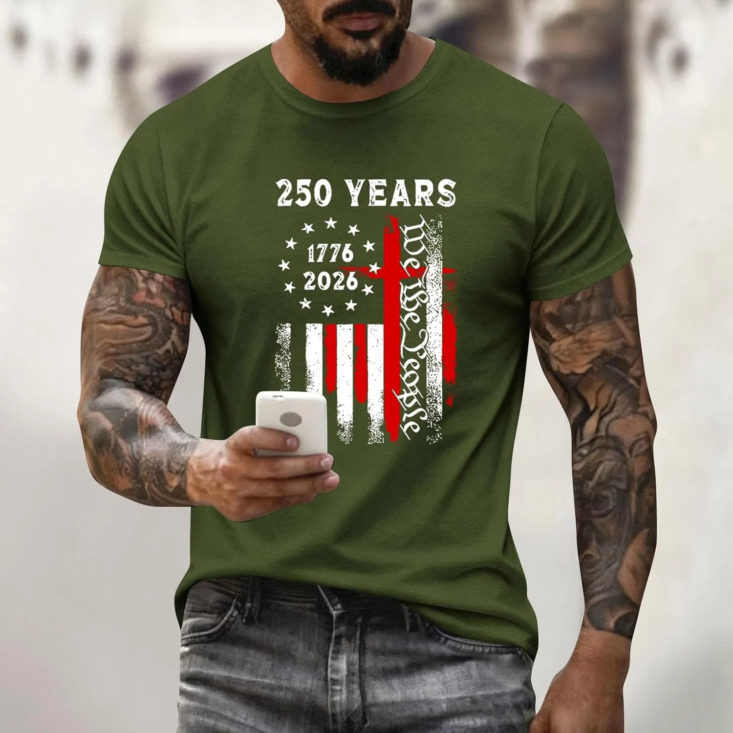 Мужская футболка с американским флагом Independence Day Tee, Army Green — фото 2