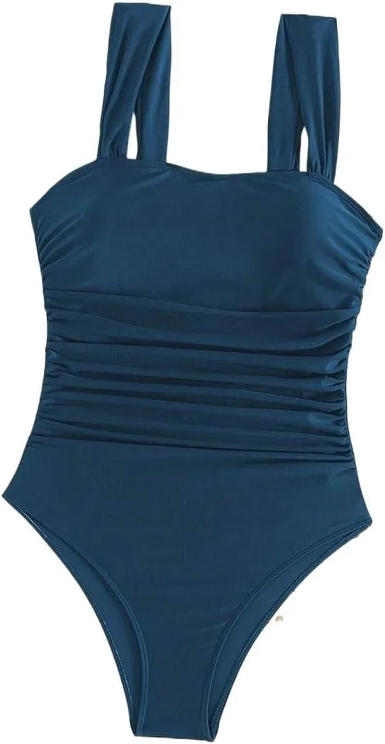 Женский цельный купальник-монокини с рюшами на бретелях, Navy Blue — фото 3