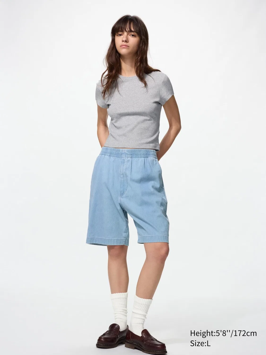 Эластичные удобные шорты | джинсовые Uniqlo, синий — фото 2