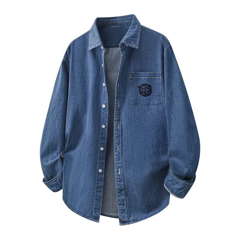 Детская джинсовая рубашка с длинным рукавом Tonlion, Light Blue — фото 3