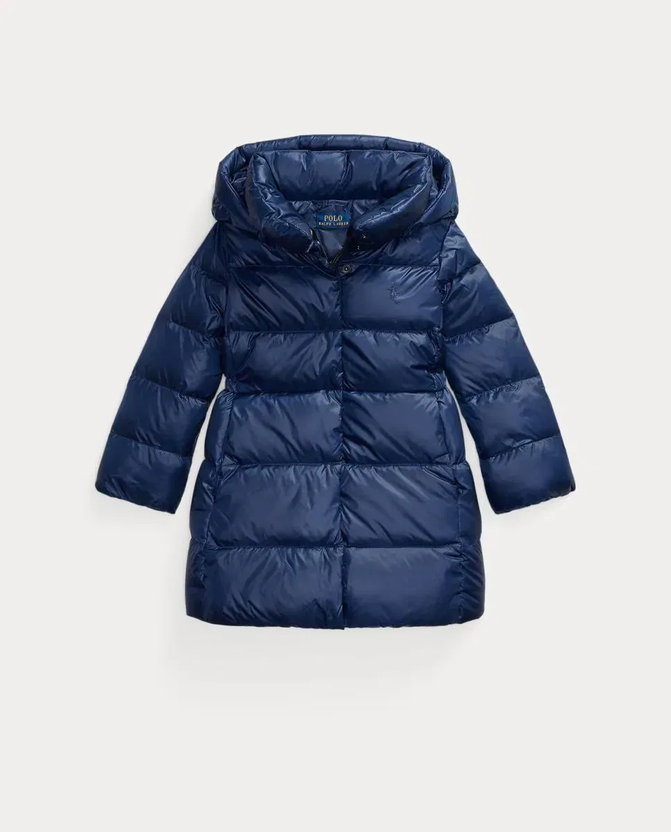Детское пальто для девочек длинное пуховое металлизированное Polo Ralph Lauren, Azul Marino — фото 4
