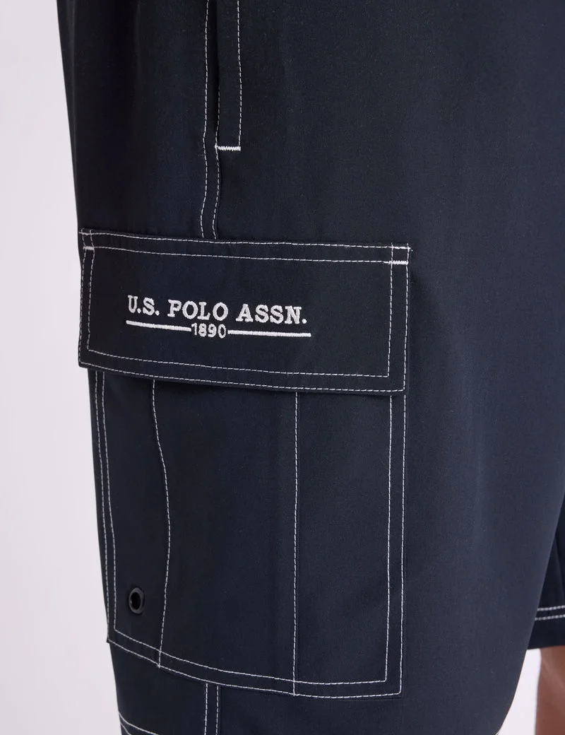 Мужские шорты для плавания U.S. Polo Assn. 10" Contrast Stitch Stretch Cargo, черный — фото 4