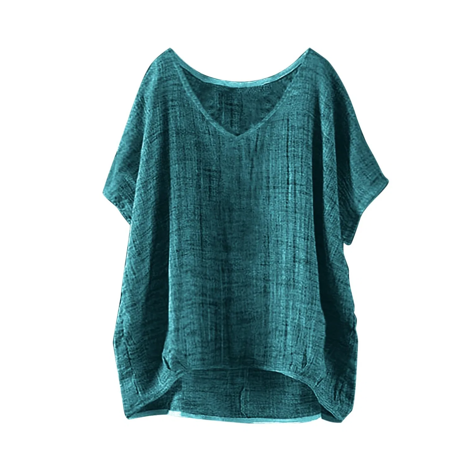 Женская туника с коротким рукавом из льна, однотонная, Plus Size, Green