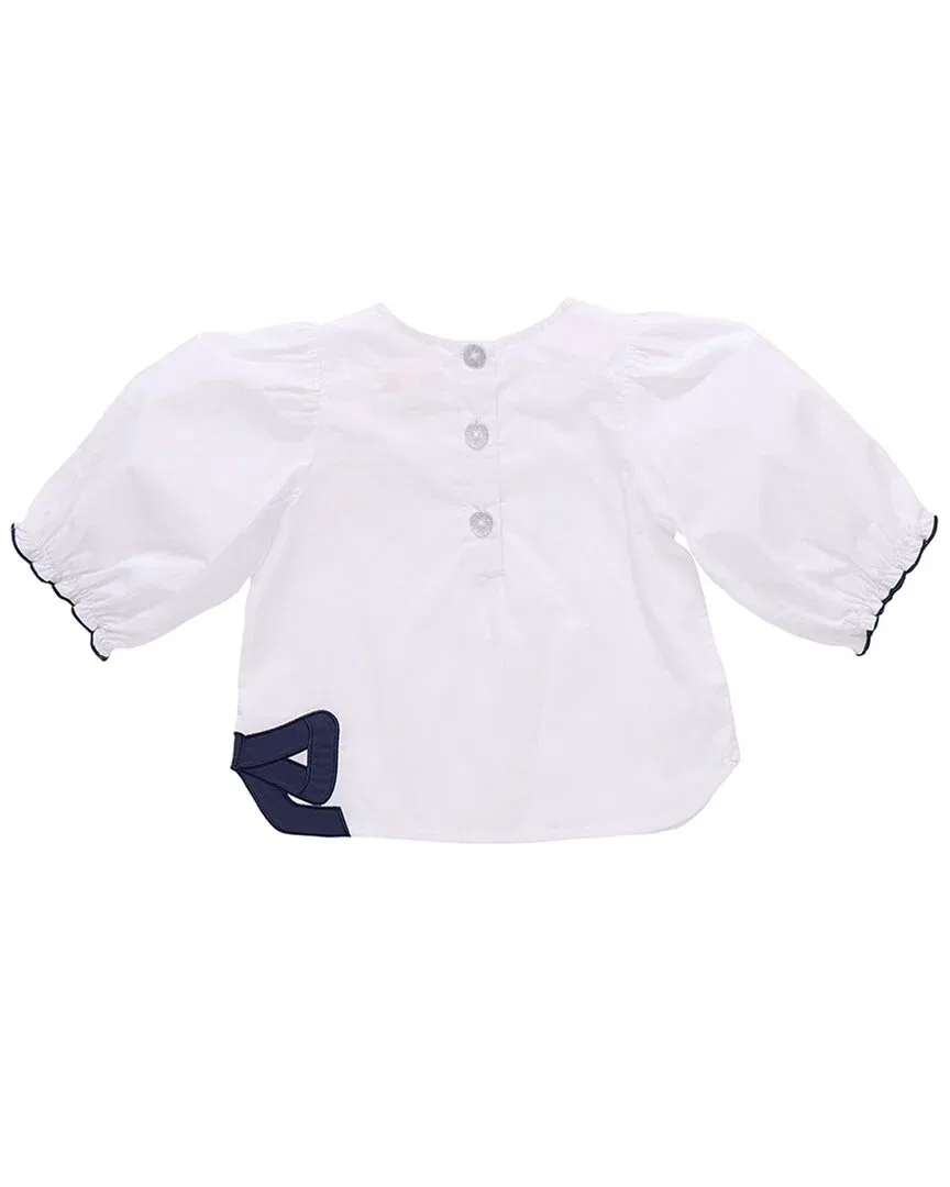 Детская блузка для девочек с рукавом-фонариком и бантом Dana Bow Top Pink Chicken, White — фото 2