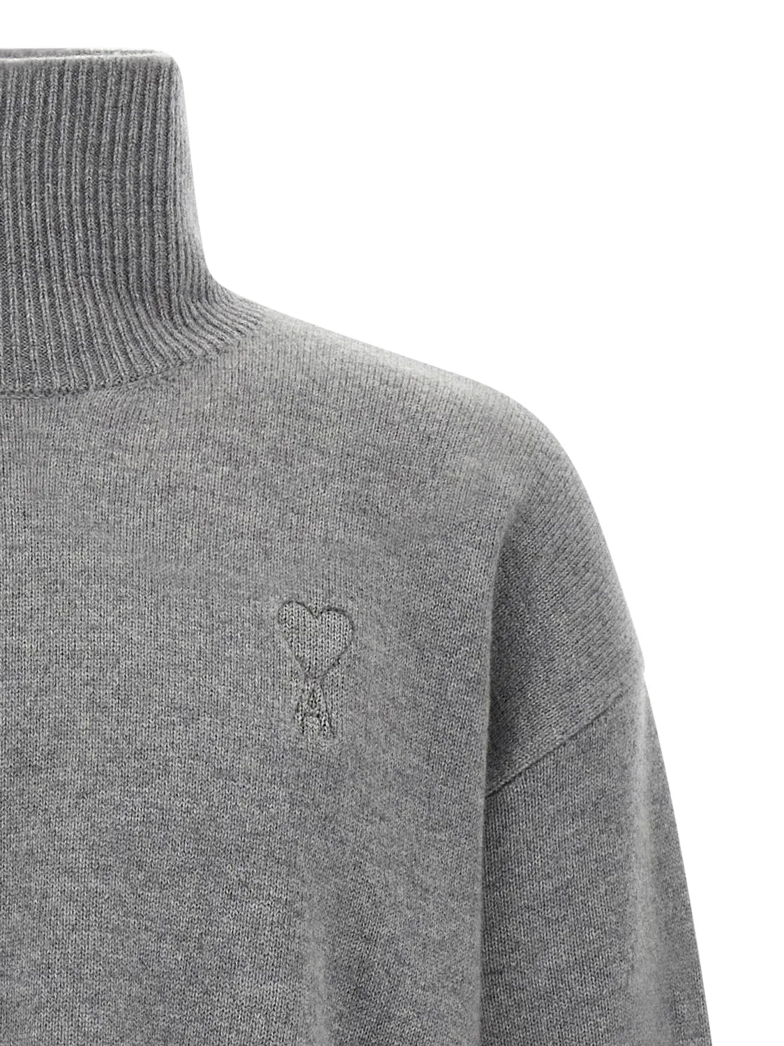 Мужской кардиган с высоким воротом из шерсти и кашемира Gray Wool Cardigan AMI Paris, Gray — фото 3