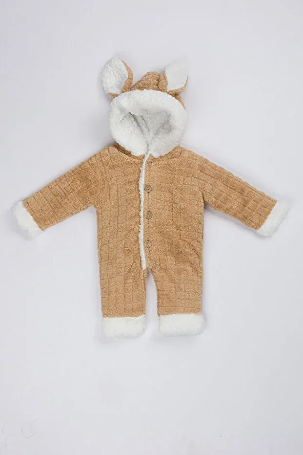 Детский комбинезон для девочек с капюшоном Fleece Hooded Welsoft Rabbit Eared Baby Romper Lui Baby, Brown
