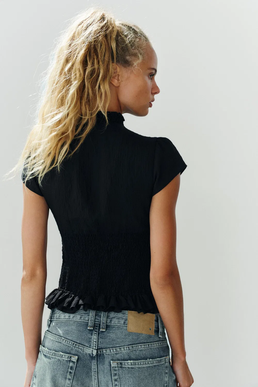 Рубашка с присборенными оборками ZARA, Black — фото 4