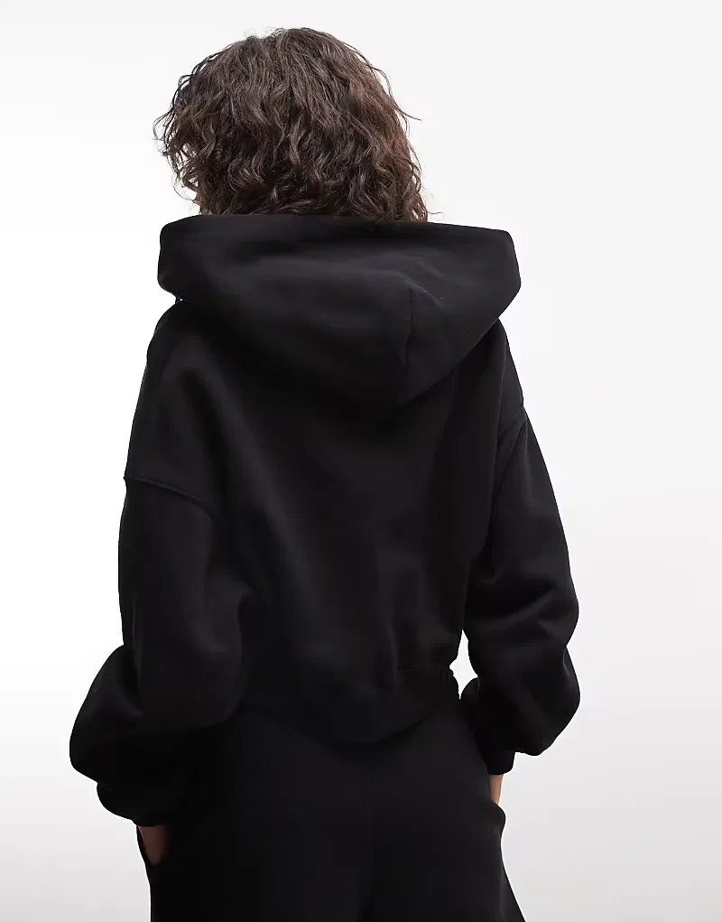 Укороченная толстовка Nike Studio Fleece средней плотности на молнии, черный — фото 4