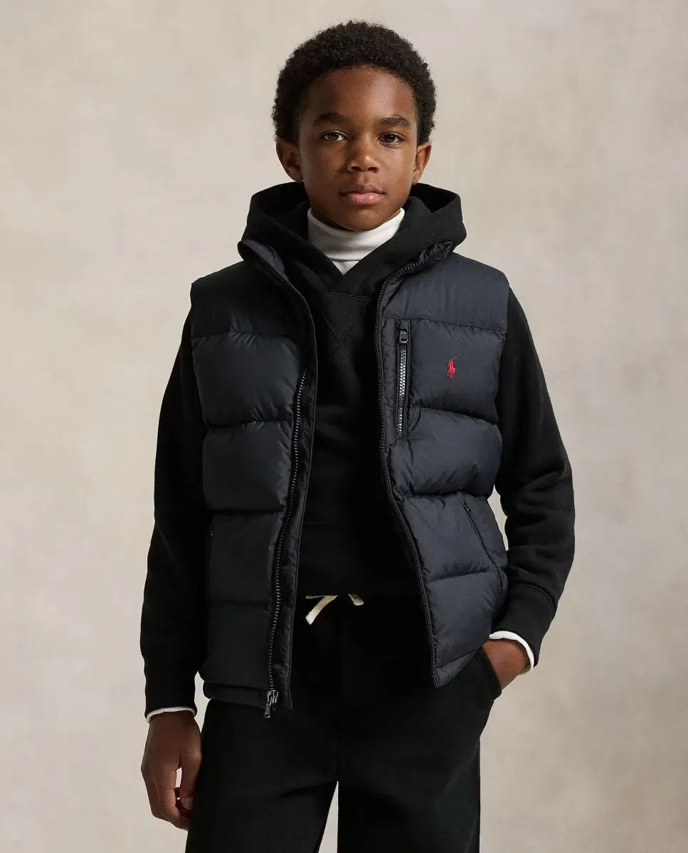 Детский утепленный жилет для девочек с принтом Polo Ralph Lauren, Negro — фото 2