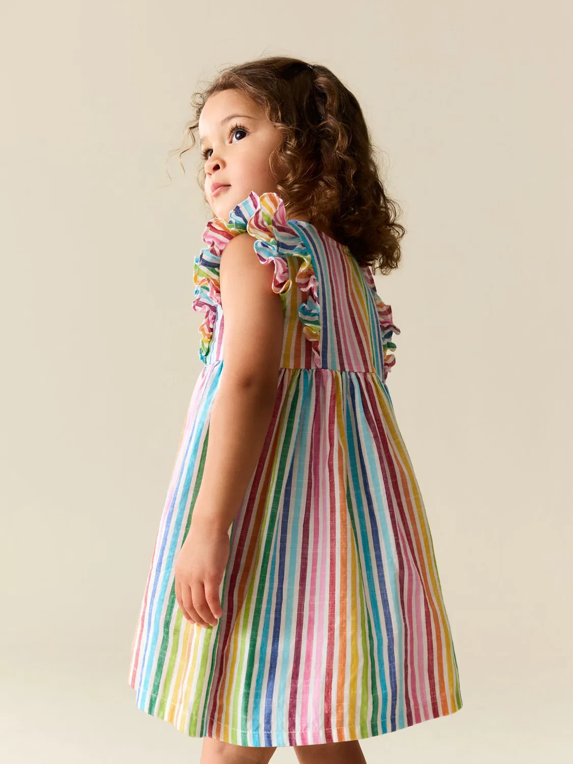 Платье с двойными воланами на рукавах, Rainbow Stripe Next, Радужная полоска — фото 3