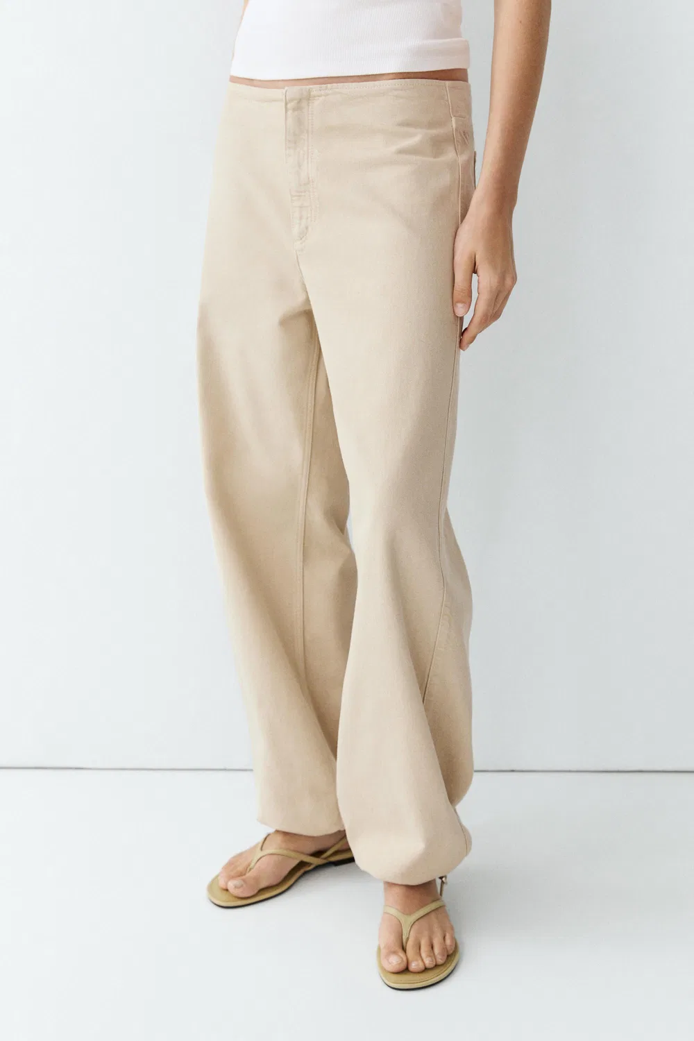 Брюки Massimo Dutti, свободные брюки-парашюты, бежевый — фото 2