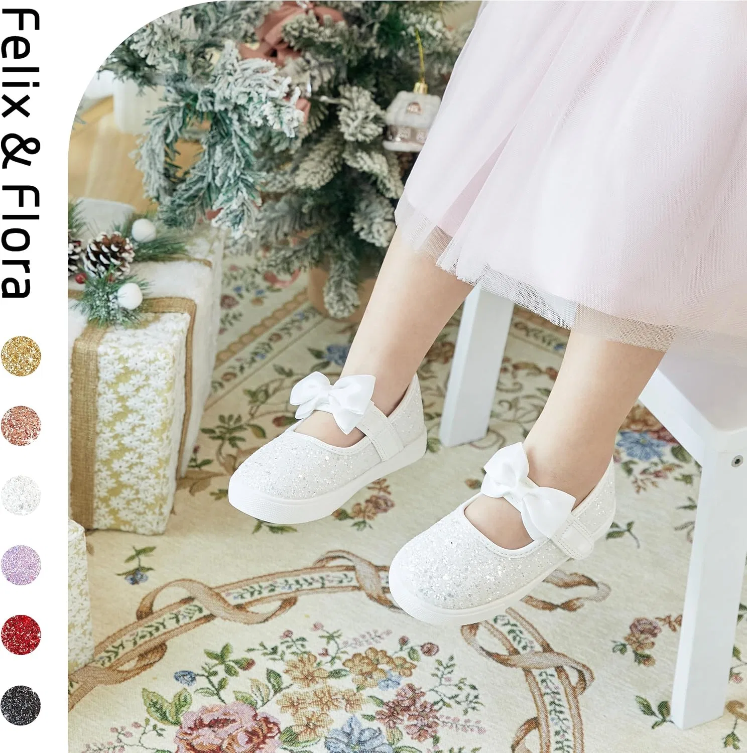 Детские кроссовки для девочек с блестками Felix & Flora, Glitter White — фото 4