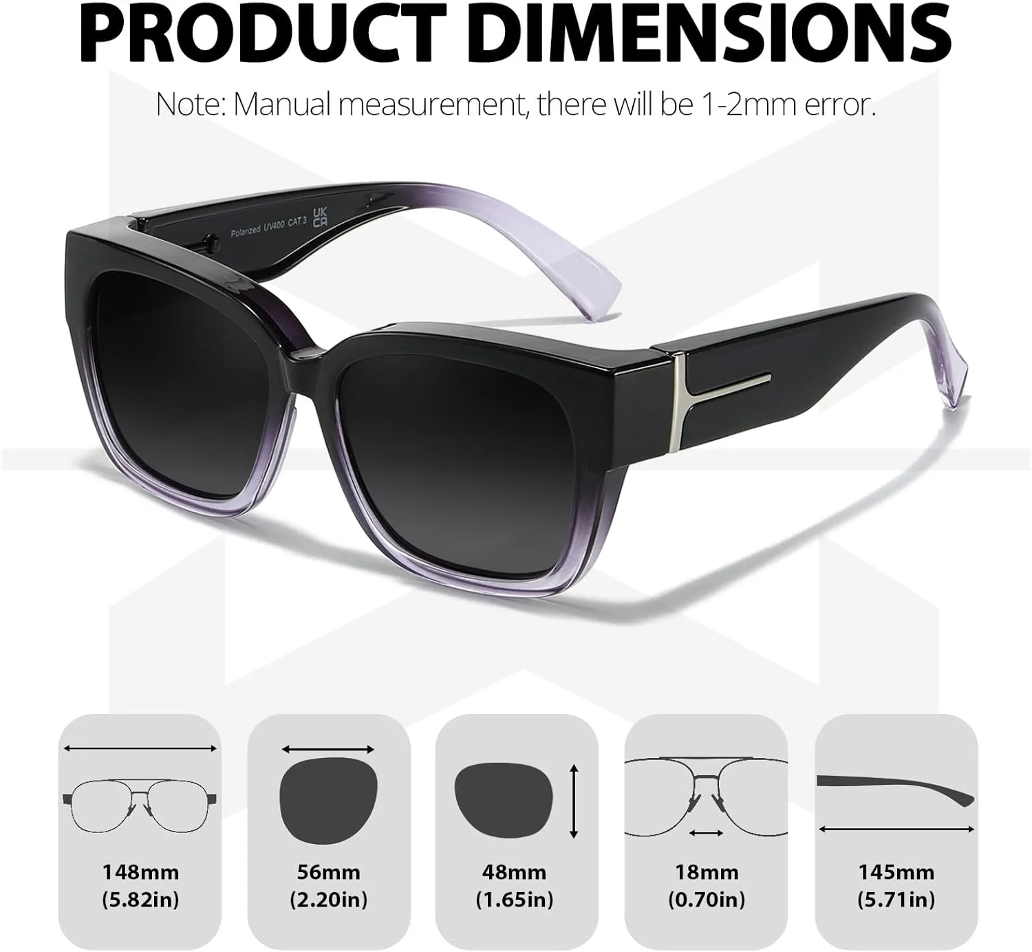 

Солнцезащитные очки Myiaur Fit Over Glasses для женщин, модные большие поляризованные очки с защитой от УФ-излучения UV400 (2 шт.), A03(2 Pack) Black+gradient Purple